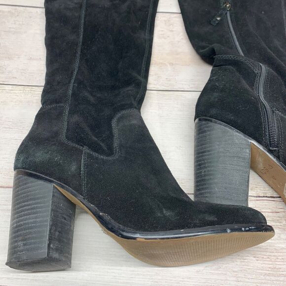 KDB SUEDE BOOTS OVER THE KNEE ANTHROPOLOGIE LOGAN BLACK 10 HEELS - Picture 4 of 16